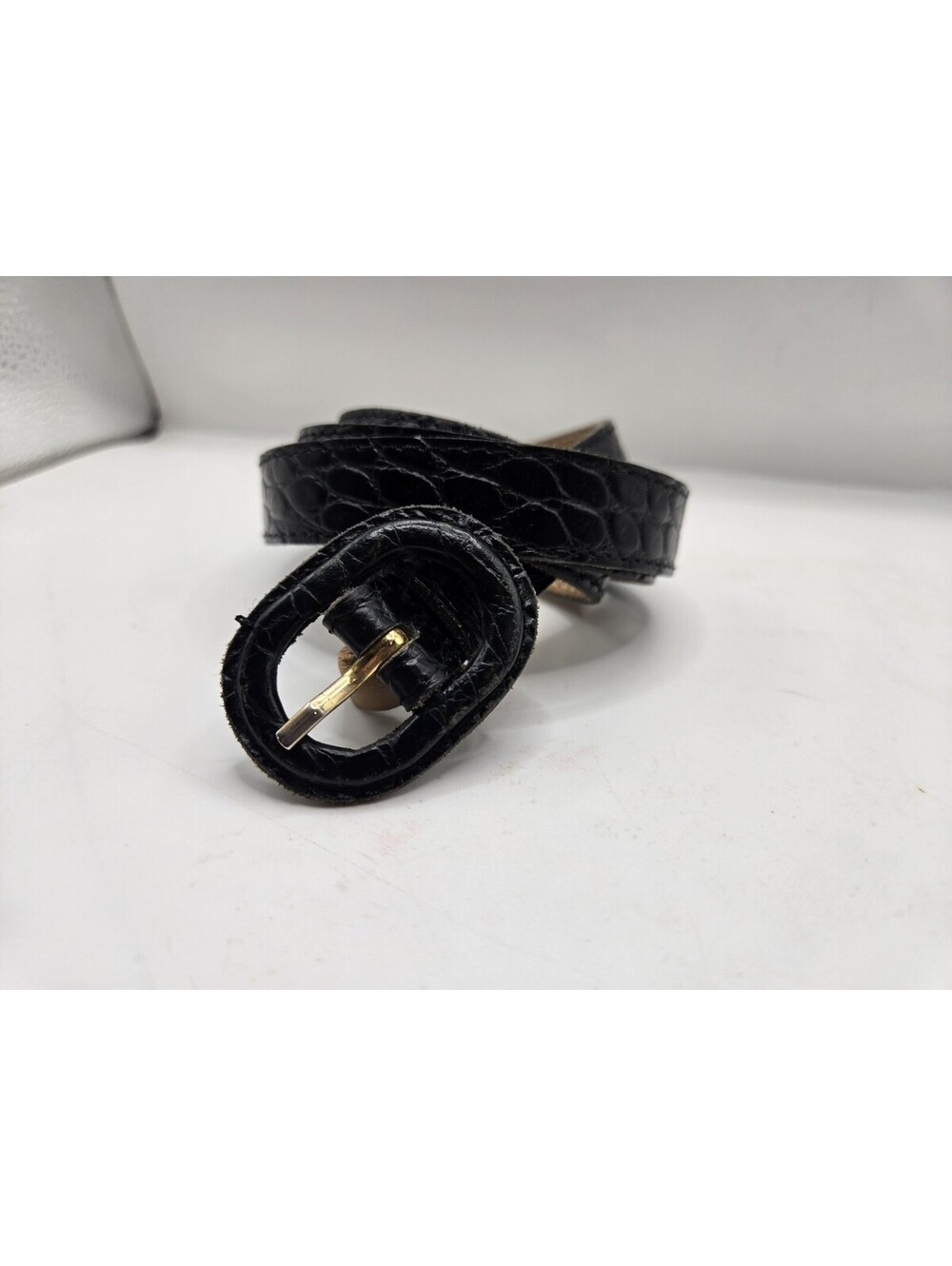 Banana Republic Black Croc Embossed Italian Leather Belt Oval Buckle Size S